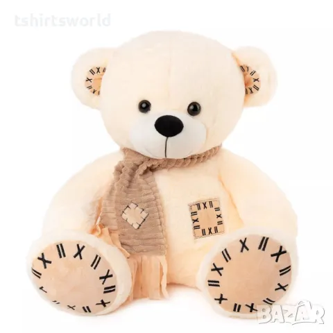 Ново бежово плюшено Мече с шал, 48см