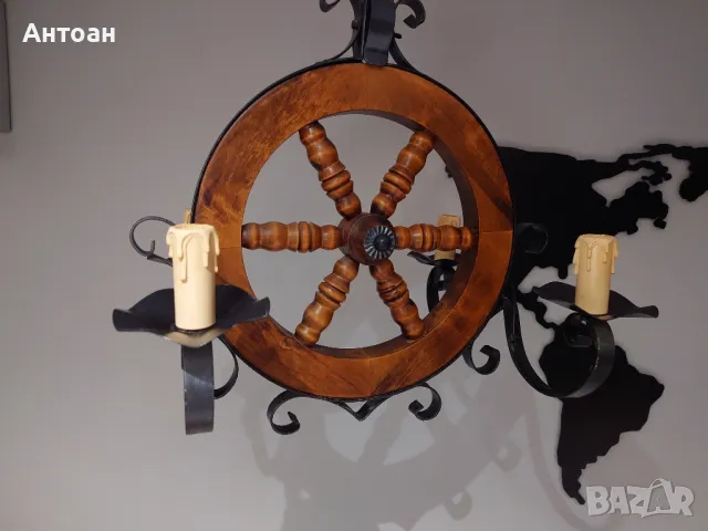 Полилей - Битов стил - метал и масивна фървесина , снимка 5 - Лампи за таван - 47985603