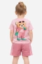 Сладък розов комплект за момиче – тениска с мече и къси панталонки, снимка 2
