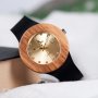 Луксозен дамски часовник от зеброво дърво и циферблат в златисто, украсен с кристали, снимка 5