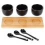 Комплект от 3 керамични купи с лъжици върху бамбуков поднос, 21,5x6,5x5,5 см, черни 139686, снимка 7