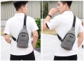 Мъжка чанта, чантичка за пред гърди чанта през рамо, или гръб, черна и сива с отвор за кабел, раница, снимка 5