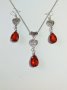 Прелестен комплект бижута в рубинено червено с орнаментирани сърца в цвят сребро , снимка 4