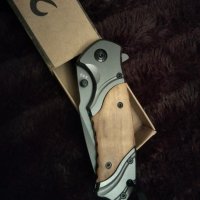 Сгъваем автоматичен нож с дървени чирени, снимка 4 - Ножове - 39608523