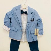 Спортно елегантен костюм Сако ,риза ,дънки и папийонка  Синьо-2г.3г.4г.5г. Бежаво-2г.3г.4г.5г. Цена , снимка 1 - Детски комплекти - 39375313