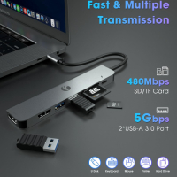 VCOM 7-в-1 USB C хъб, два монитора - 4K HDMI, 1080P HDMI, 2*USB 3.0 данни, PD 100W, снимка 3 - Кабели и адаптери - 44761140