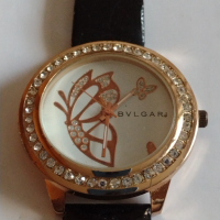 Красив дамски часовник BVLGARI с кристали Сваровски кожена каишка - 15283, снимка 6 - Дамски - 36194479