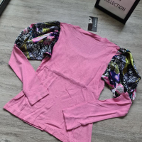 Нова блуза в розов цвят с цветя от сатен и фино плетиво на намаление , снимка 5 - Блузи с дълъг ръкав и пуловери - 36286935