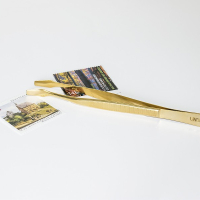 Lindner – позлатена пинсета за пощенски марки - стандартна дължина 12 см - изкривена лопатка, снимка 2 - Филателия - 44586945