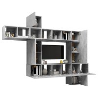 Комплект ТВ шкафове от 10 части, бетонно сиви, ПДЧ, снимка 3 - Шкафове - 41878865