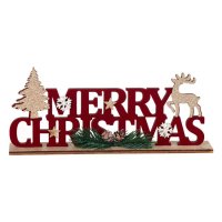 3 броя Дървени коледни фигурки за Коледна украса, Merry Christmas Елха и Ангелче, снимка 3 - Декорация за дома - 42704745