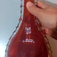 Червена стъклена ваза, снимка 2 - Вази - 38875103