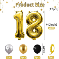 Златни Балони '18': 40 инча, за 18-ти Рожден Ден, Злато-Черни и Сребърни, снимка 2 - Подаръци за рожден ден - 44659295