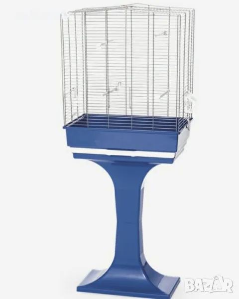 Клетка за птици Лиса със стойка хром и синьо - 53 / 32 / 128см, снимка 1