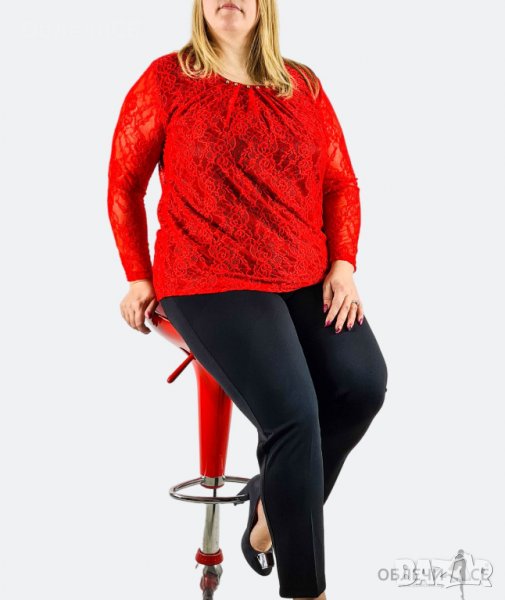 Дантелена дамска блуза в големи размери /червена/, снимка 1