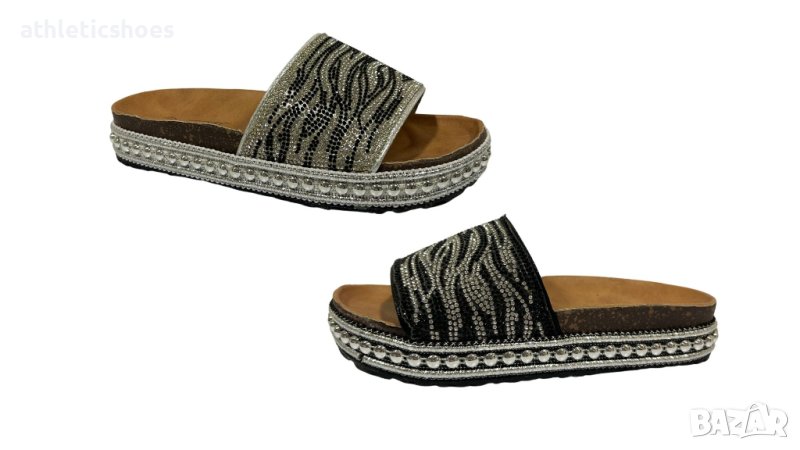 Дамски чехли цяло парче с камъни, снимка 1