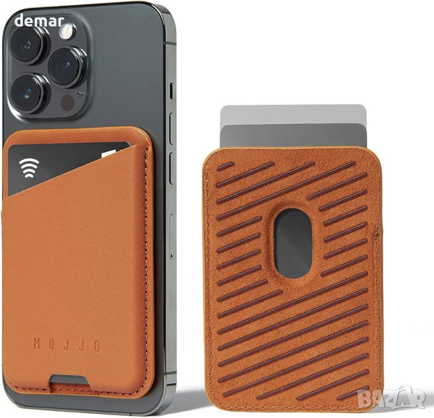 Изцяло кожен портфейл MagSafe Mujjo за iPhone Magsafe Wallet, Apple, снимка 1