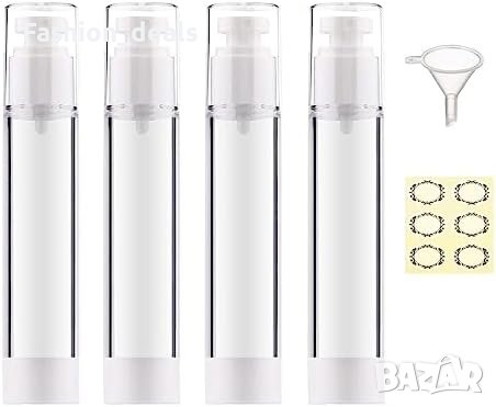 Нови 4 броя прозрачни контейнери бутилки 100мл с помпа за лосион крем шампоан Пътуване , снимка 1