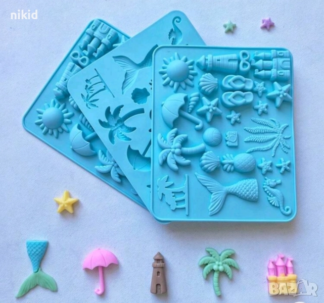 Морски плаж море палма морски опашка слънце водорасло мида силиконов молд форма фондан шоколад гипс , снимка 1