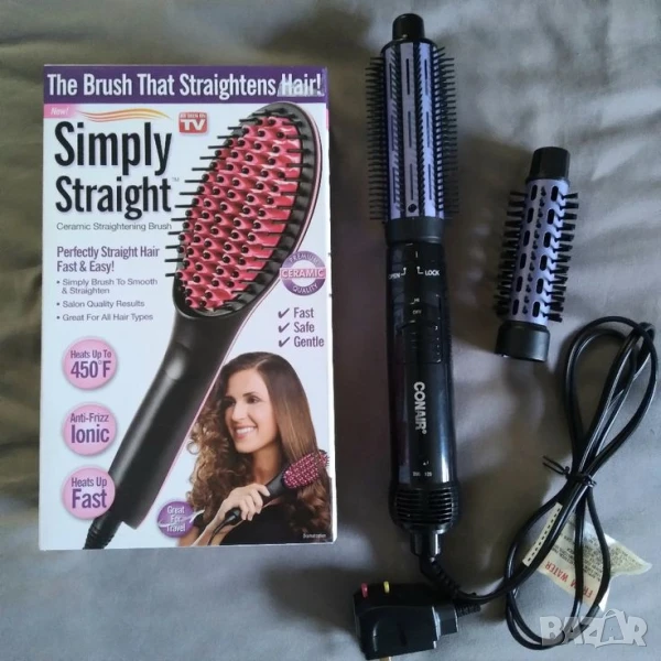 Четка за изправяне и изсушаване с LCD дисплей и 3D керамични цилиндри, снимка 1