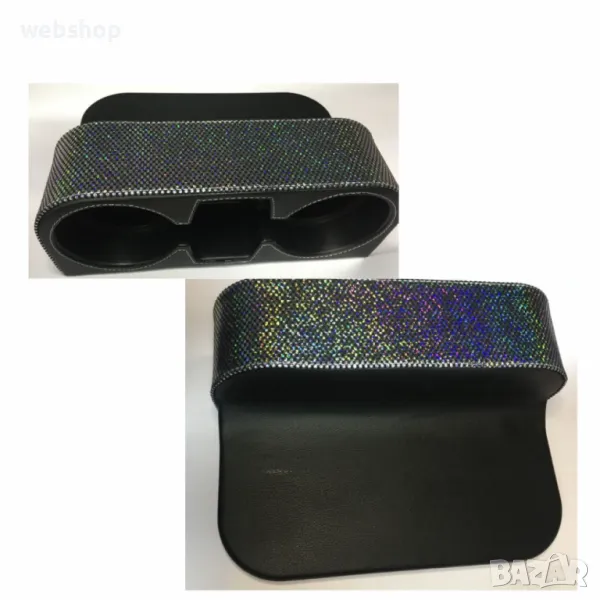 Кожен Авто органайзер с камъни,  поставка за чаши и телефон за кола, снимка 1