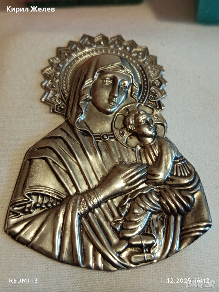 СРЕБЪРНА ИКОНА ДЕВА МАРИЯ и МЛАДЕНЕЦА ИСУС МНОГО КРАСИВА 50766, снимка 1