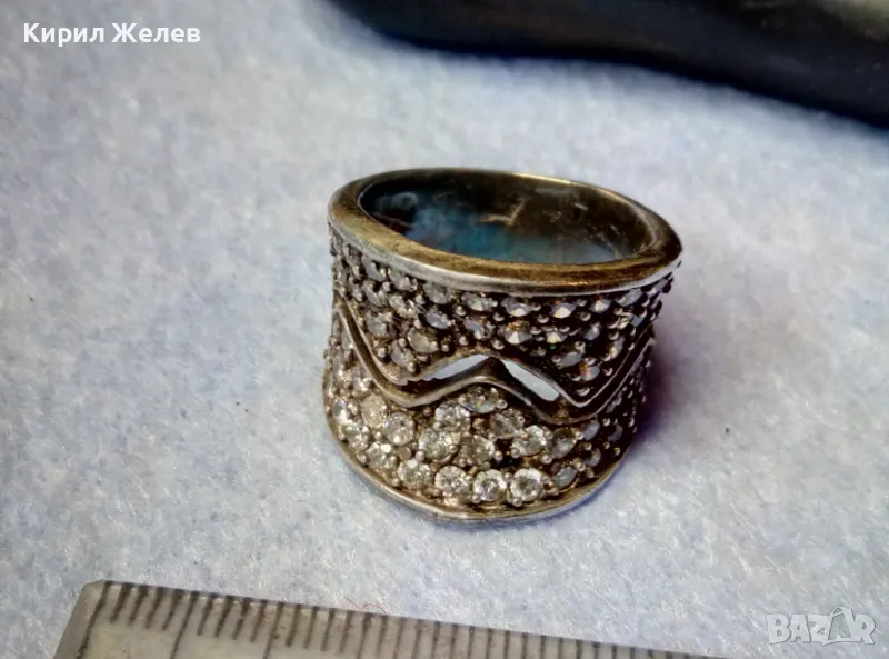 ФЕШЪН СКЪПОЦЕНЕН СРЕБЪРЕН ПРЪСТЕН МАТИРАНО СРЕБРО 925 ИНКРУСТИРАН с ИСКРЯЩИ ФАСЕТИРАНИ ЦИРКОНИ 25217, снимка 1