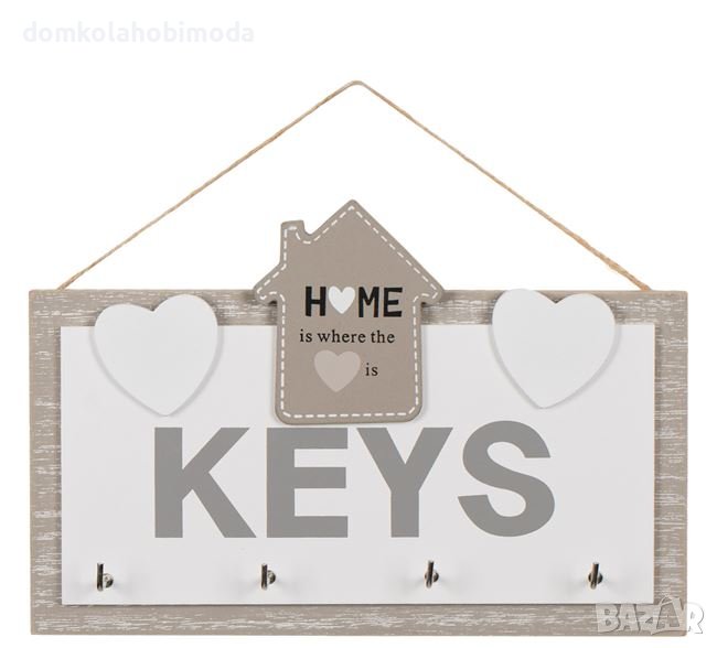 Дървена Дъска за ключове,20x14 см, 4 ключа, снимка 1