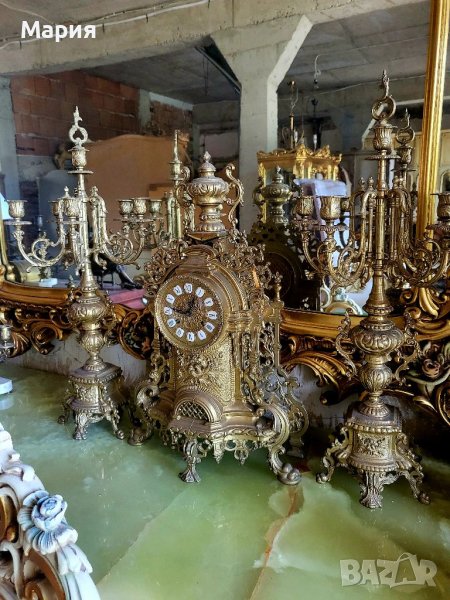 Антикварен комплект часовник и два свещника 0135, снимка 1