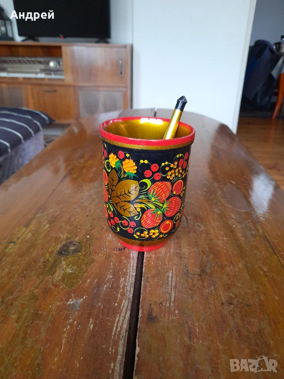 Стара Руска дървена чаша,хохлома #12, снимка 1