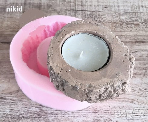 3D Дънер дърво пън пънче дървесина с вдлъбнатина силиконов молд форма калъп кашпа свещ свещник гипс, снимка 1