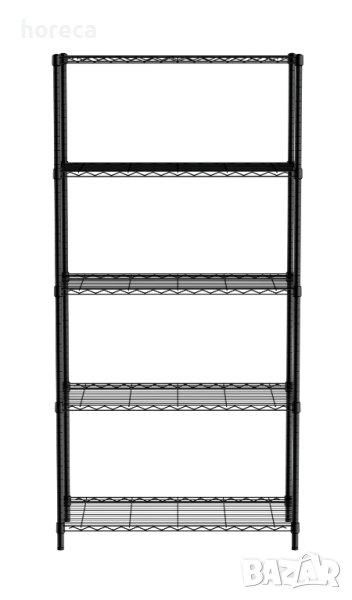 Стелаж за съхранение - 5 рафта, матово черно покритие, снимка 1