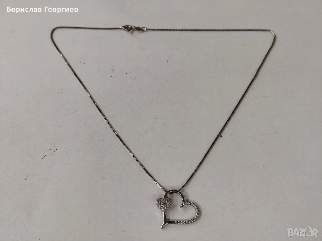 Сребърно колие 925 сърце, снимка 1