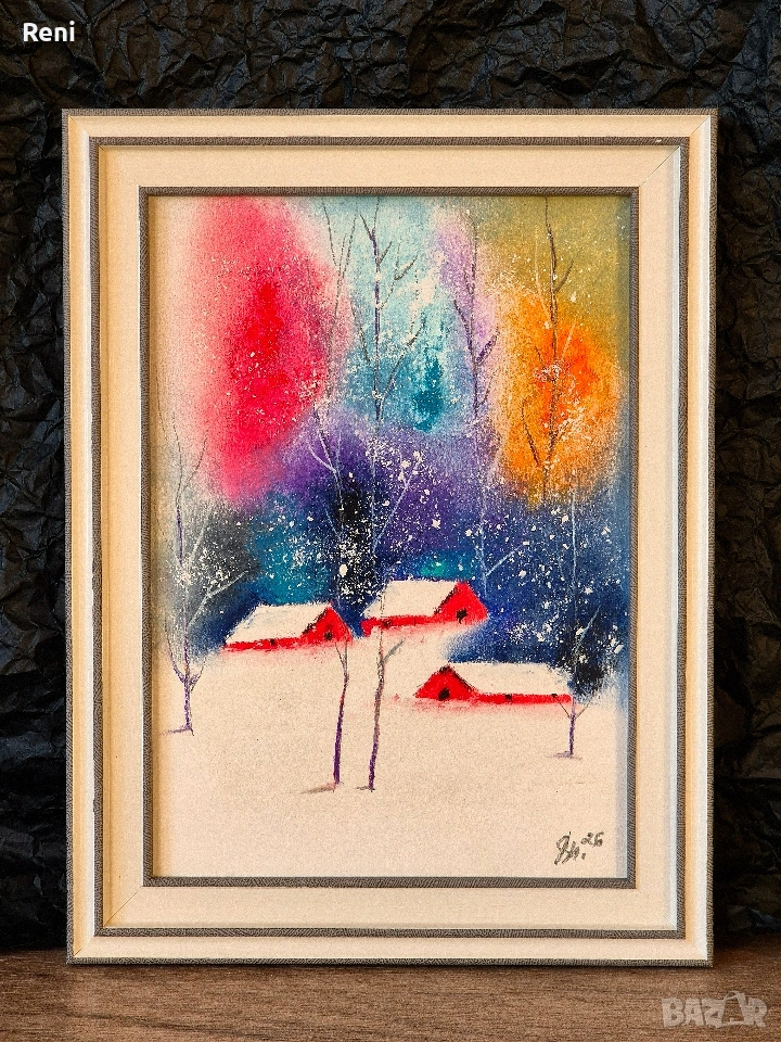 Зима в цветове, картина пастел, оригинал, снимка 1