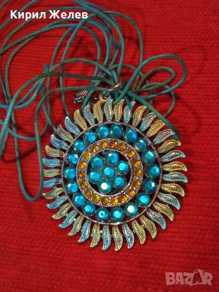 ПОСРЕБРЕН ФЛОРАЛЕН КРИСТАЛЕН БЛЕСТЯЩ АРТ МЕДАЛЬОН КОЛИЕ 33119, снимка 1