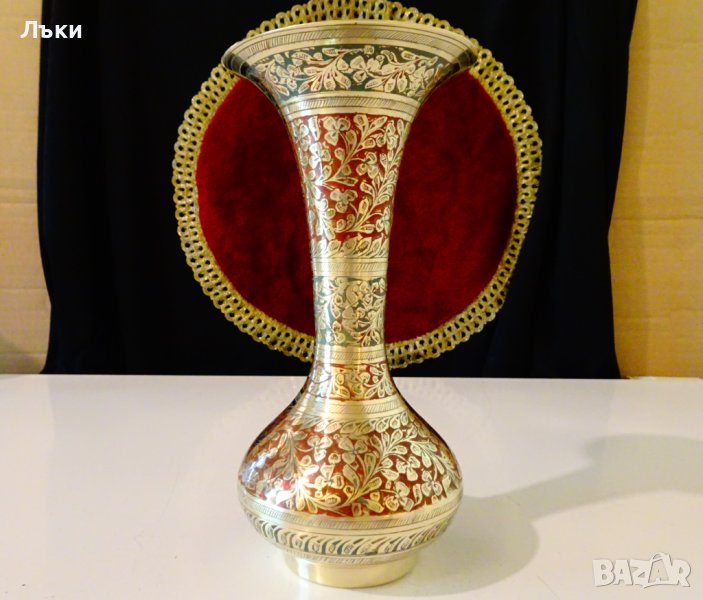 Бронзова гарафа,ваза,клетъчен емайл,маркирана. , снимка 1