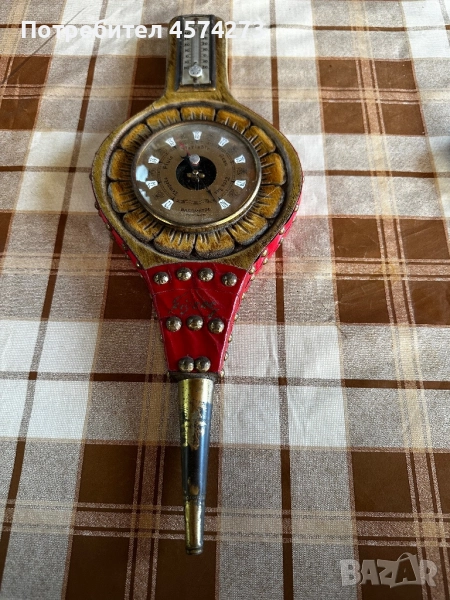 Старинен барометър от кожа и дърво , снимка 1