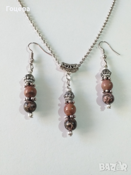 Новият ни Бохо комплект бижута с камъни Родонит , снимка 1