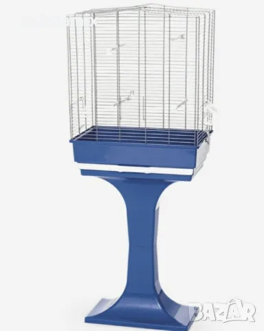 Клетка за птици Лиса със стойка хром и синьо - 53 / 32 / 128см