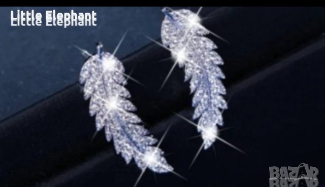 Сребърни обеци перца с кристали,white/нови, снимка 1