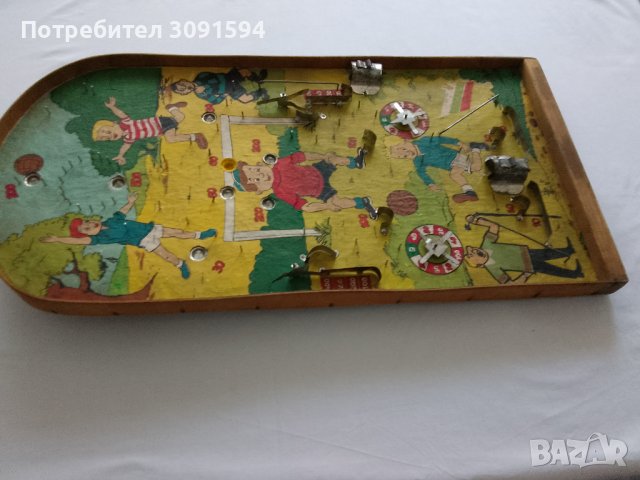 Винтидж дъска за игра на пинбол 63.см(600 мм), футболна ретро дървена игра на пинбол от 1960 г.,  - , снимка 4 - Антикварни и старинни предмети - 41534119