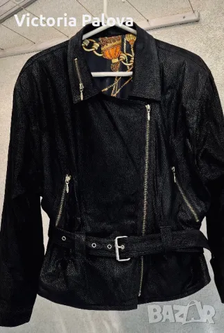 Прекрасно скъпо кожено яке тип байкърско с диагонален цип, снимка 4 - Якета - 47670261