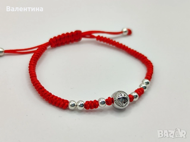 Дамска, детска гривна червена корда със сребърни елементи и Ин и Ян, снимка 11 - Гривни - 28029081
