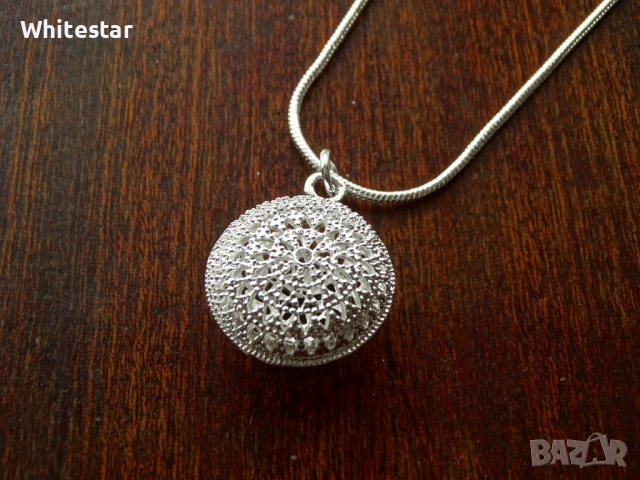 Посребрен дамски комплект - колие и обеци, снимка 2 - Колиета, медальони, синджири - 53634672