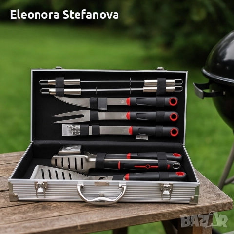 Луксозен комплект от 11 инструмента за барбекю в алуминиев куфар