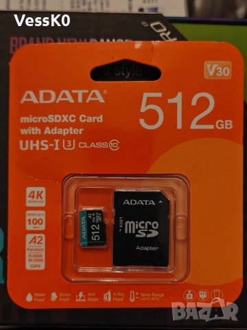 [гаранция] 512GB A-Data Premier Pro V30S UHS-I/U3/V30 microSDXC Class 10, снимка 2 - Карти памет - 53226217