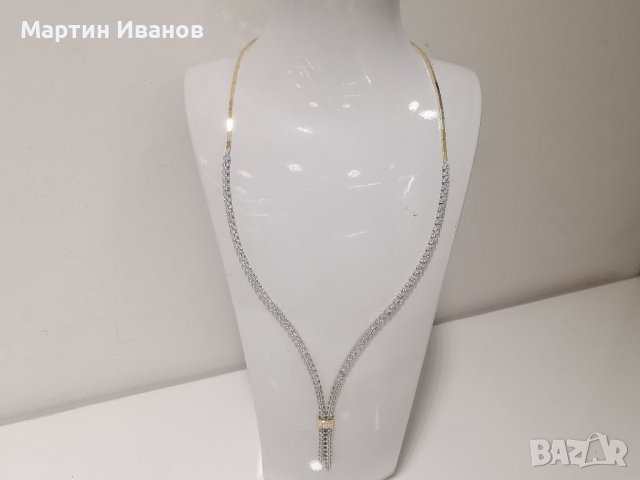 Златно колие с цирконий бяло и жълто злато , снимка 3 - Колиета, медальони, синджири - 40097469