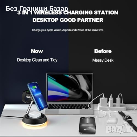 Ново 15W Бързо Безжично Зарядно 3 в 1 за iPhone/Apple Watch/AirPods, снимка 3 - Друга електроника - 44526987