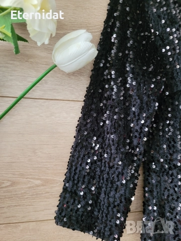 Черна рокля пайети Vila , снимка 6 - Рокли - 52062219