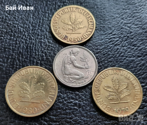 Стара монета 50 пфенига 1969 г. и 10 пфенига 1950 , 1979 и 1980 г.- Германия - топ цена !, снимка 8 - Нумизматика и бонистика - 42402355